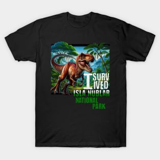 Jurassic Dino I survived National Park Jungle Scene Distressed Look T-Shirt